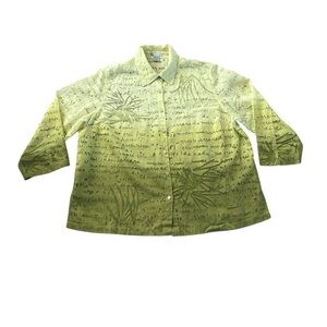 Half Moon Bay linen blend sheer green ombré burnout shirt
